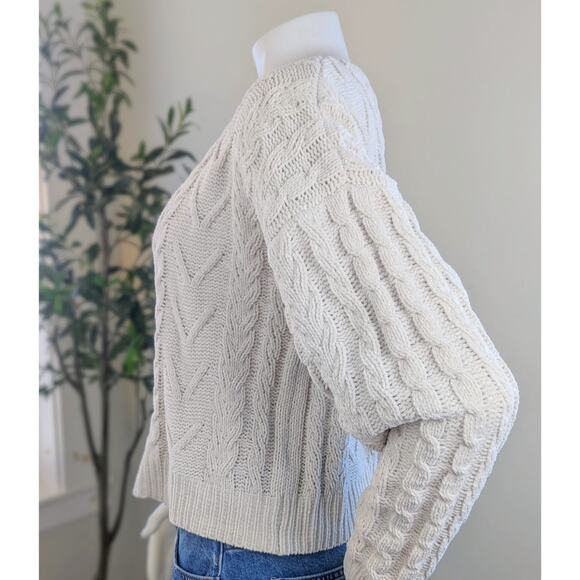 Moon & Madison Sweater Large White Beige Cable Knit Colorblock Chenille Vanillla - Picture 3 of 7